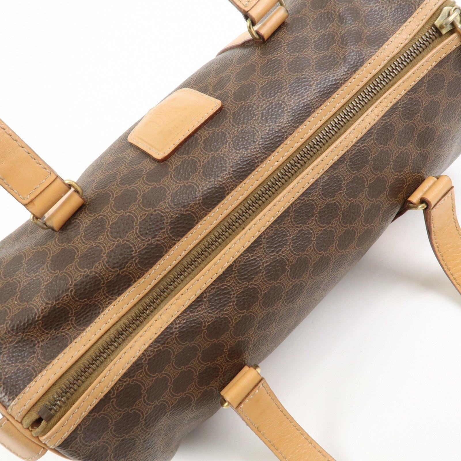 Celine Macadam Canvas Leather Boston Bag - Brown, PVC Coating Canvas, Leather