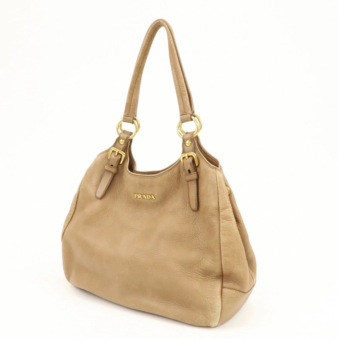 PRADA Leather Shoulder Bag Hand Bag Light Brown