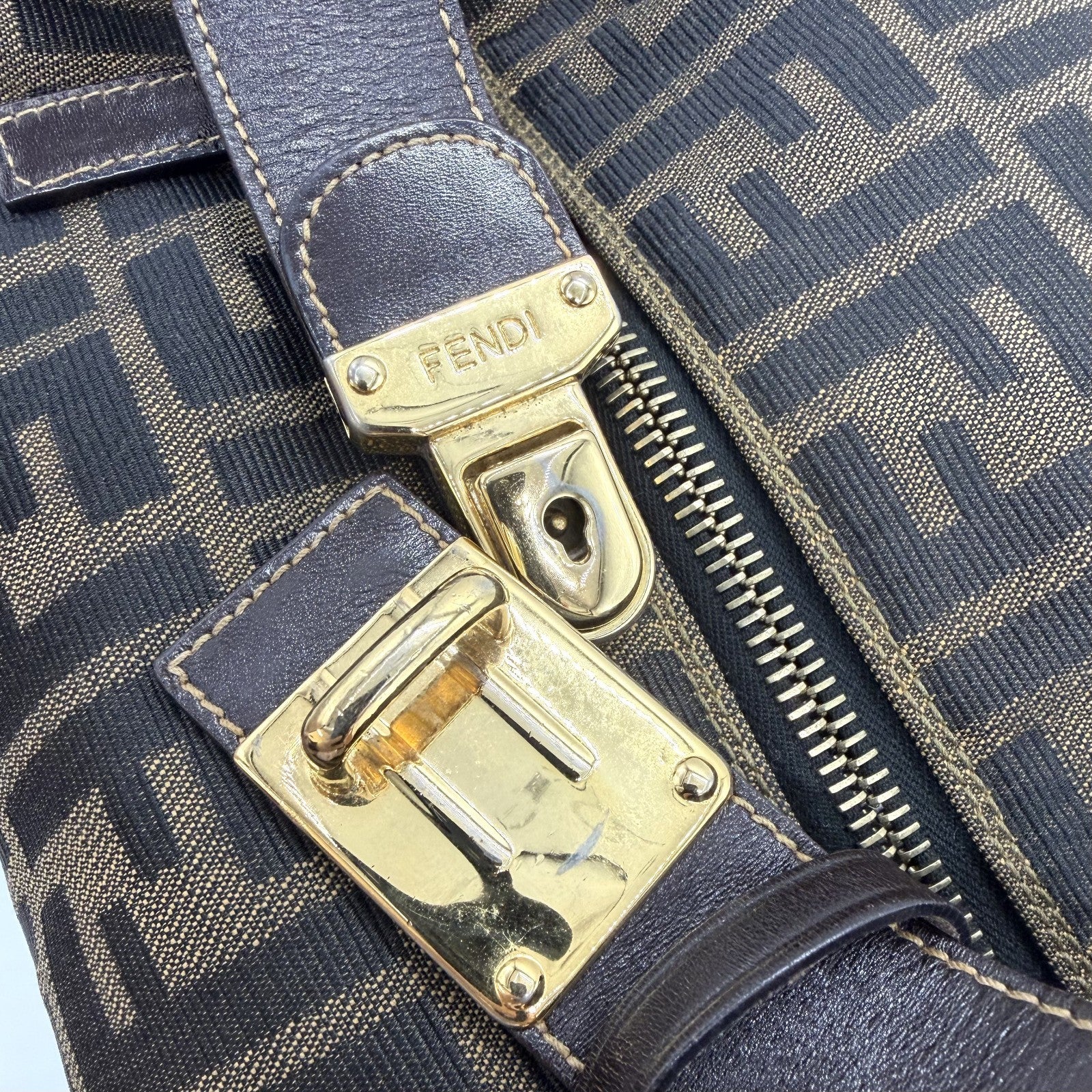 Fendi FF Vanity Hand Tote Bag - Gold, Canvas Leather