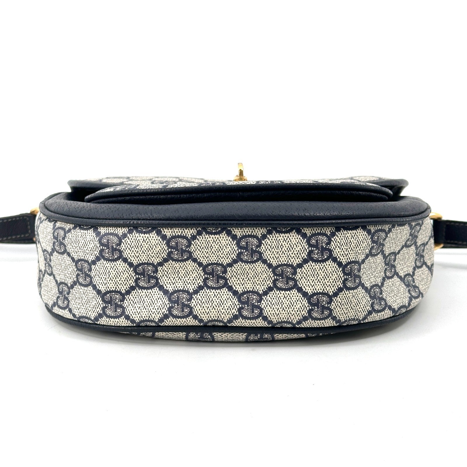 Gucci GG Pattern Turnlock Shoulder Bag - Navy Blue, PVC Leather