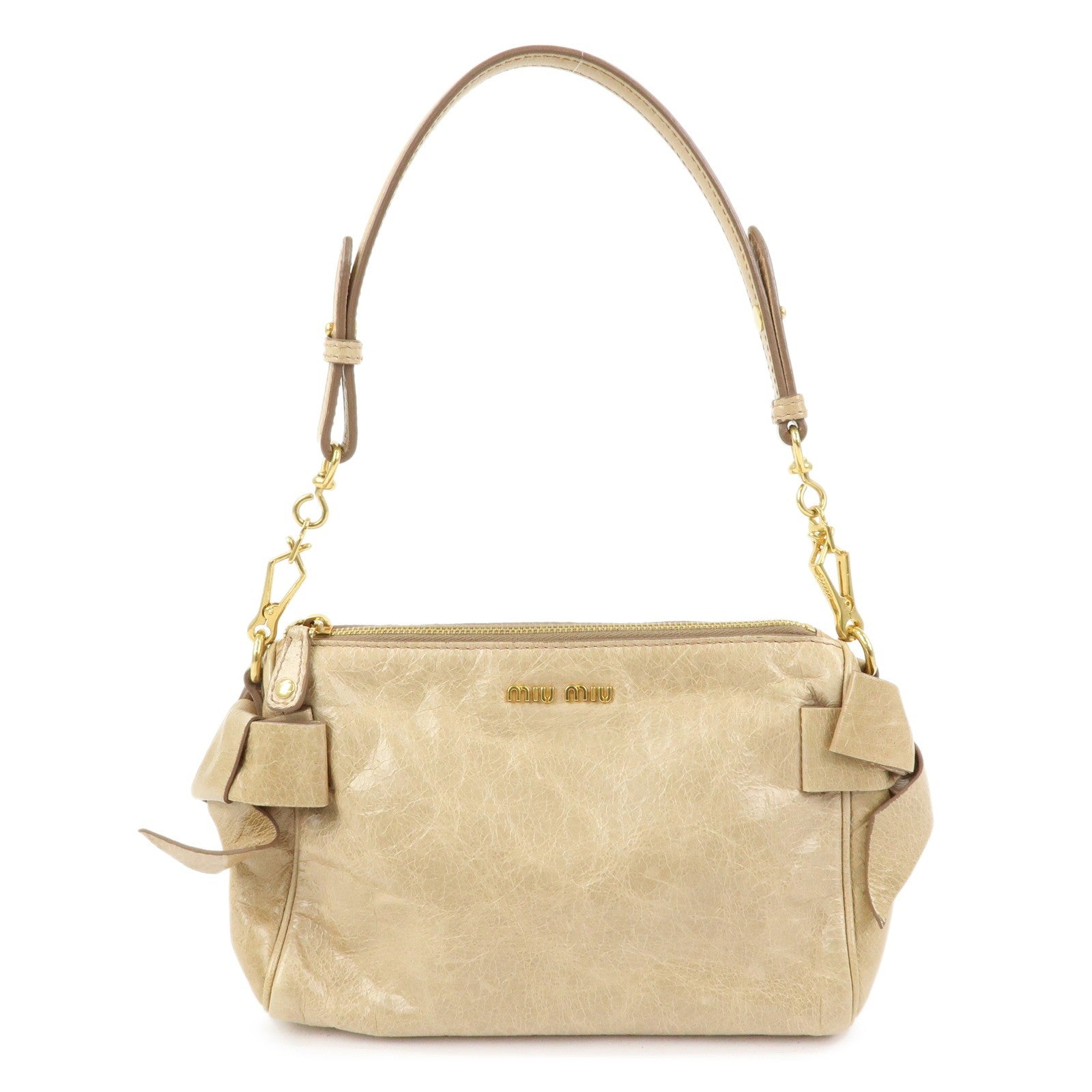 Miu Miu Double Sided Ribbons Handbag - Beige, Leather