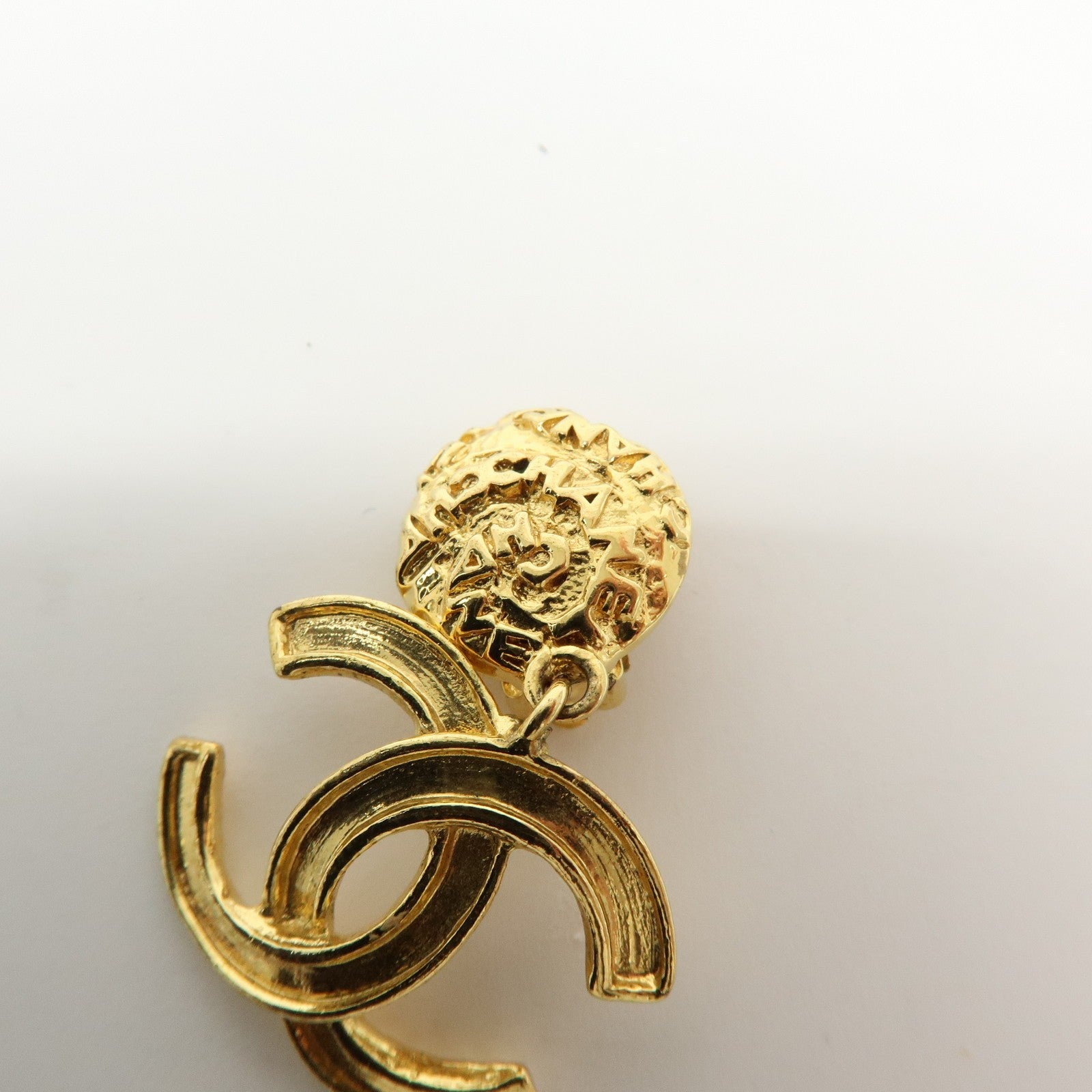 Chanel COCO Mark Plated Hammered Earrings - Gold, Plated
