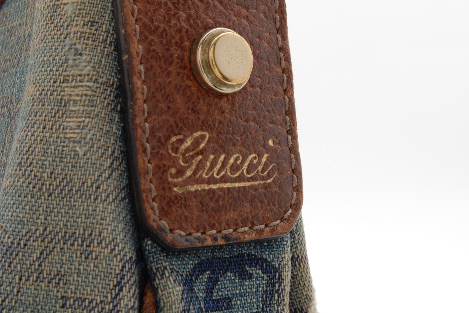Gucci Denim Abbey D-Ring Shoulder Bag - Blue Brown, Canvas Leather