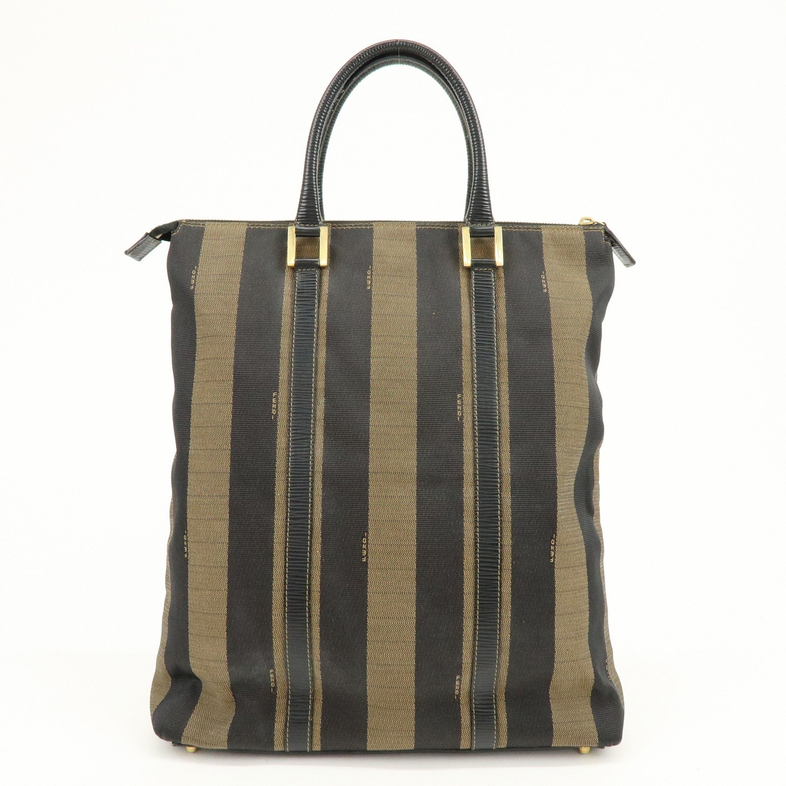 Fendi Pequin Canvas Leather Hand Bag - Brown, Canvas