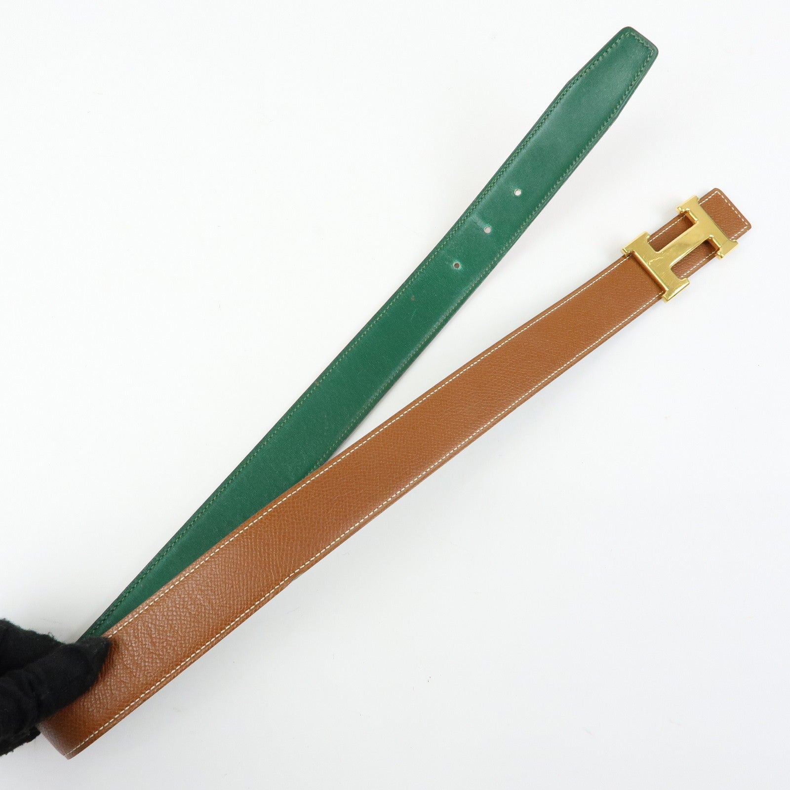 Hermès H Buckle Reversible Constance Belt - Gold Green, Veau Epsom Leather