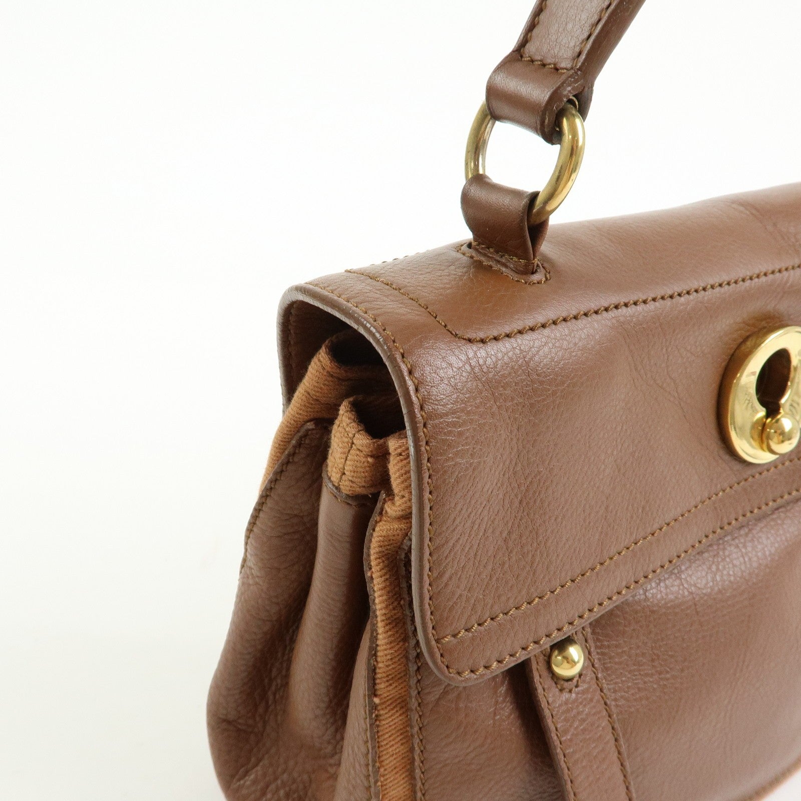 SAINT LAURENT PARIS Muse Two Leather Hand Bag Brown