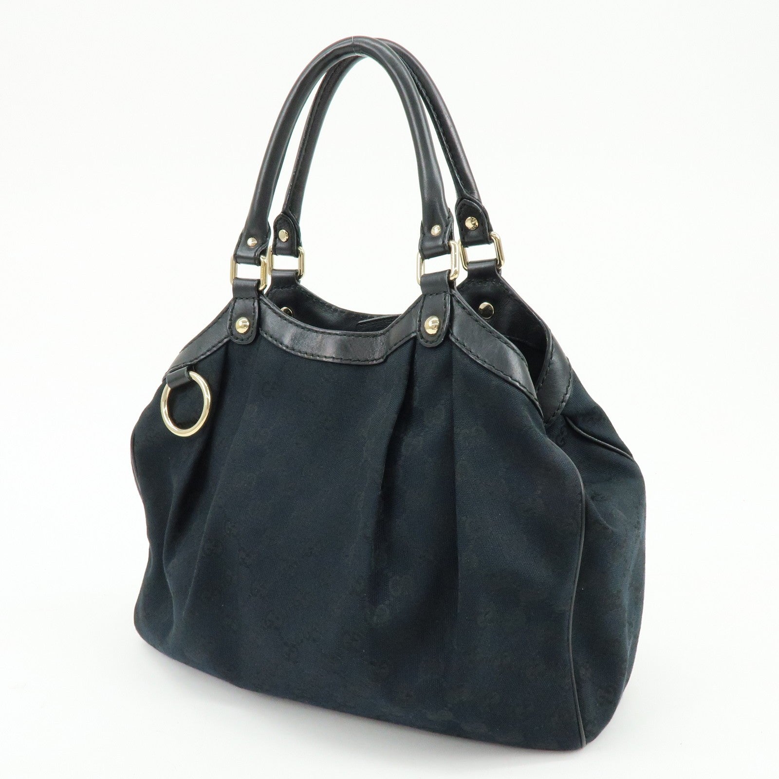 GUCCI Sukey GG Canvas Leather Tote Bag Hand Bag Black