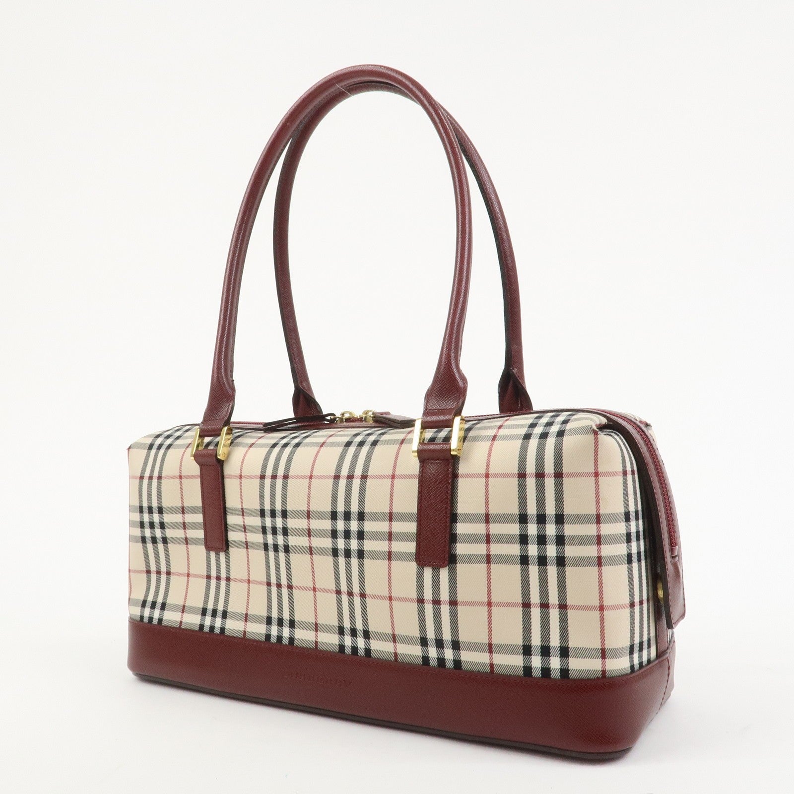 Burberry Nova Plaid Shoulder Hand Bag - Beige Bordeaux, Canvas Leather
