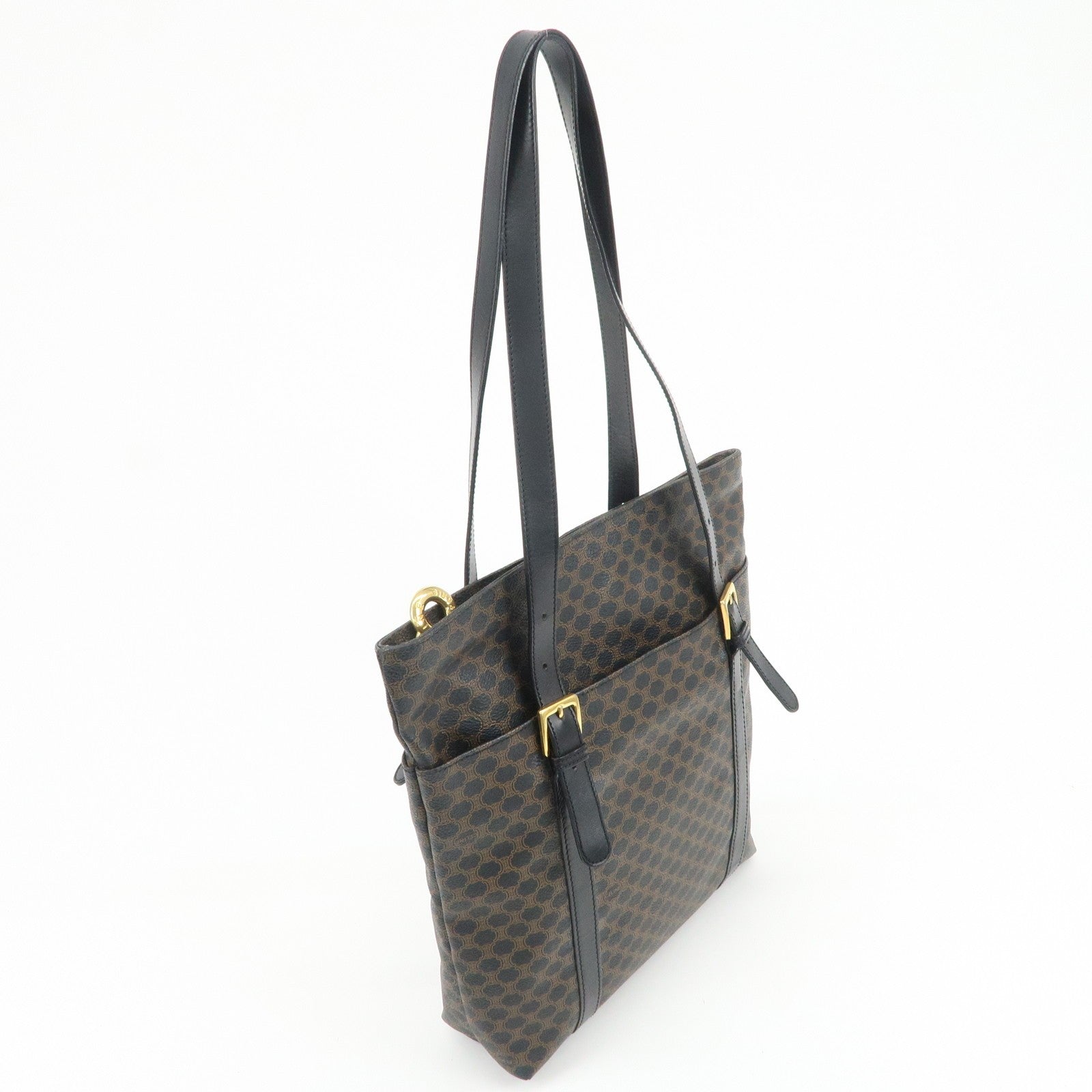 Celine Macadam Logo Tote Bag - Black and Brown, PVC Coated Canvas and Leather