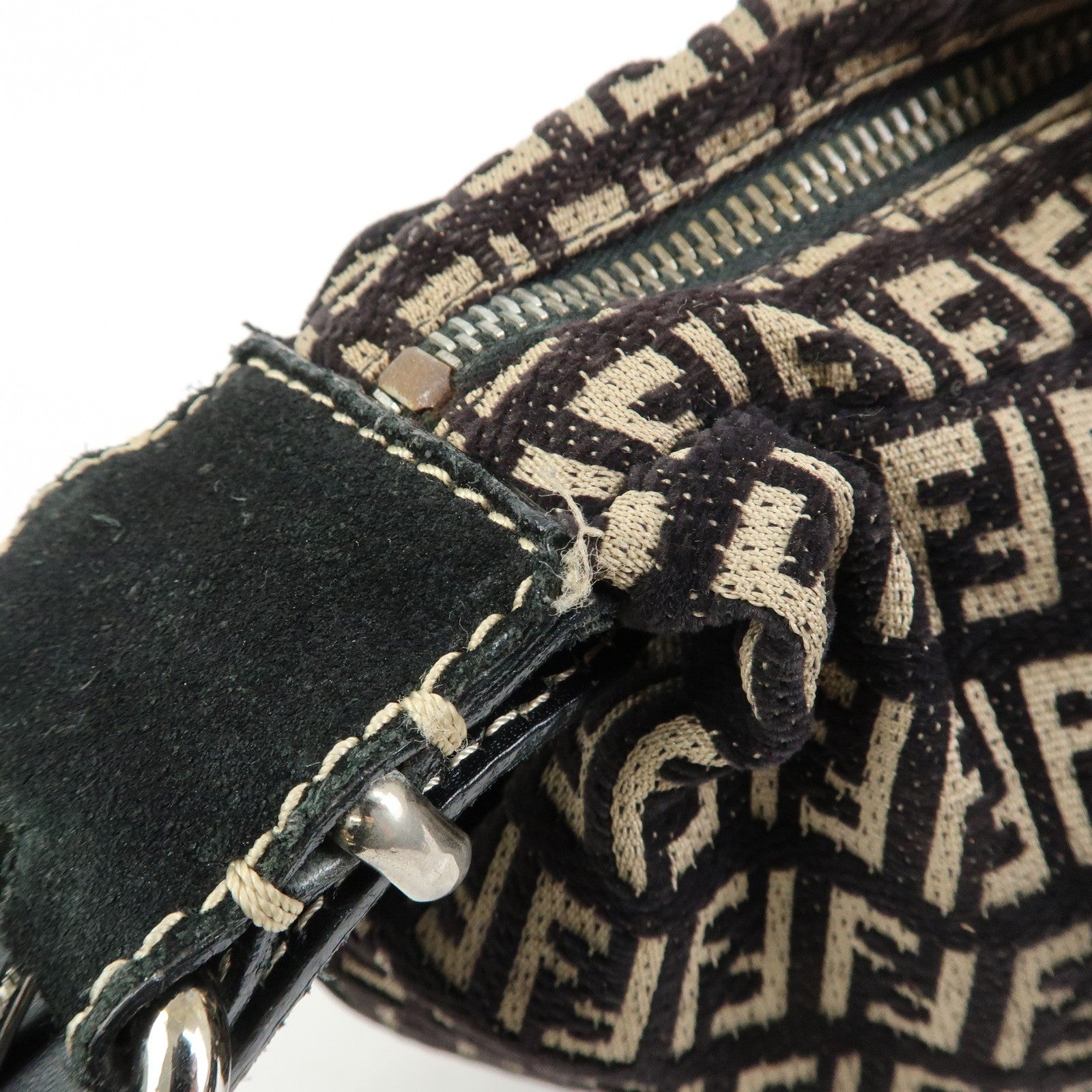 Fendi Shoulder Bag - Black and Beige, Jacquard Canvas and Suede