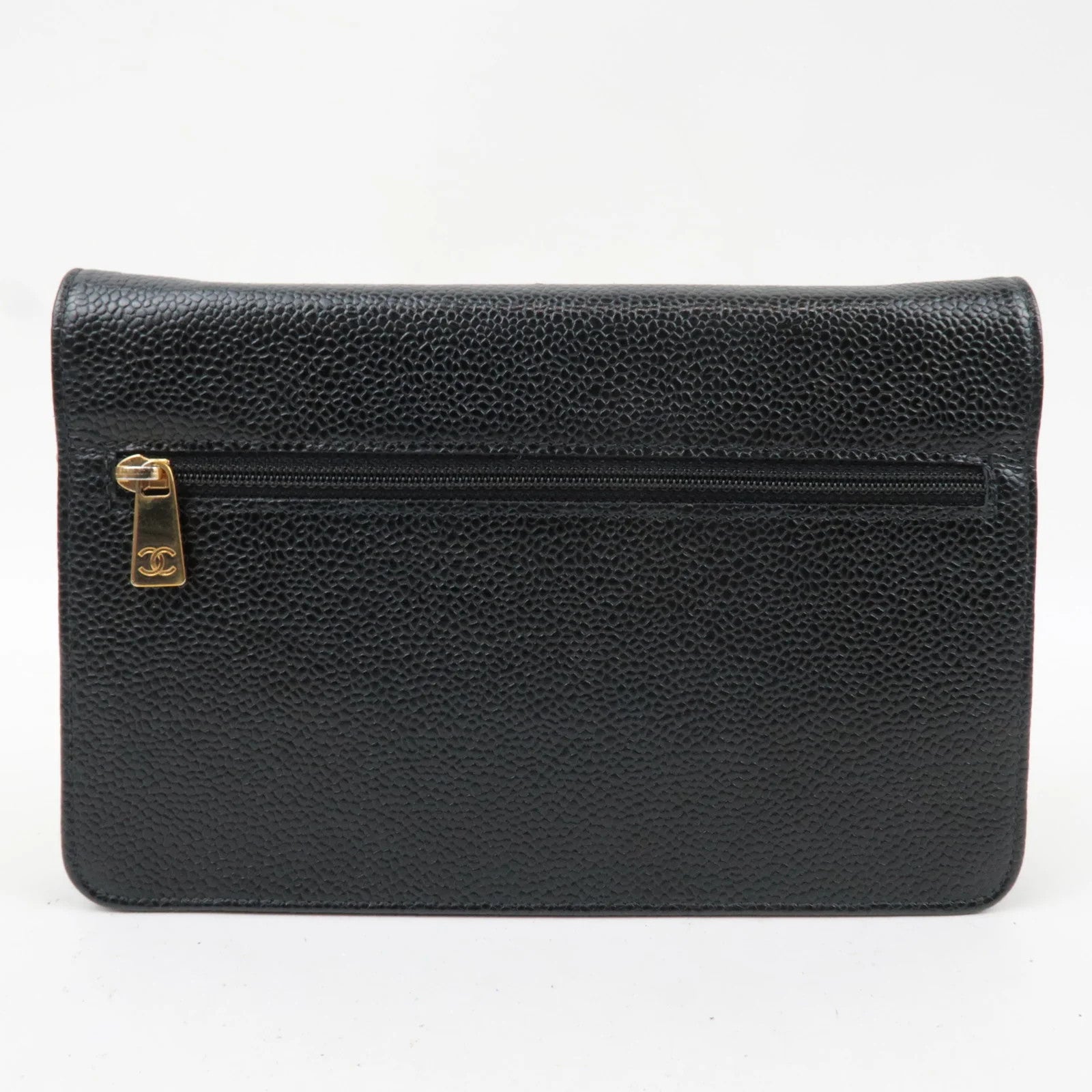 CHANEL Caviarskin Chain Wallet WOC Shoulder Bag - Black, Caviarskin