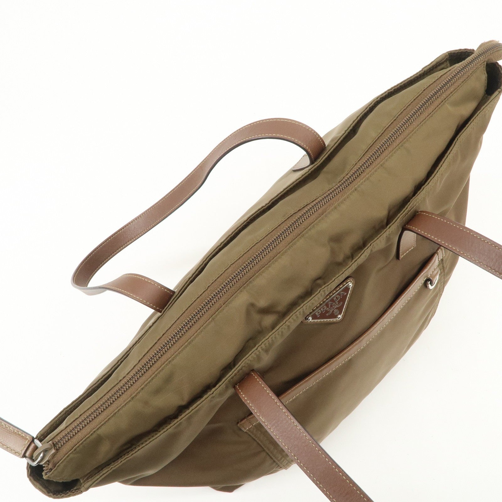 Prada Triangle Logo Tote Bag - Brown, Nylon and Saffiano Leather