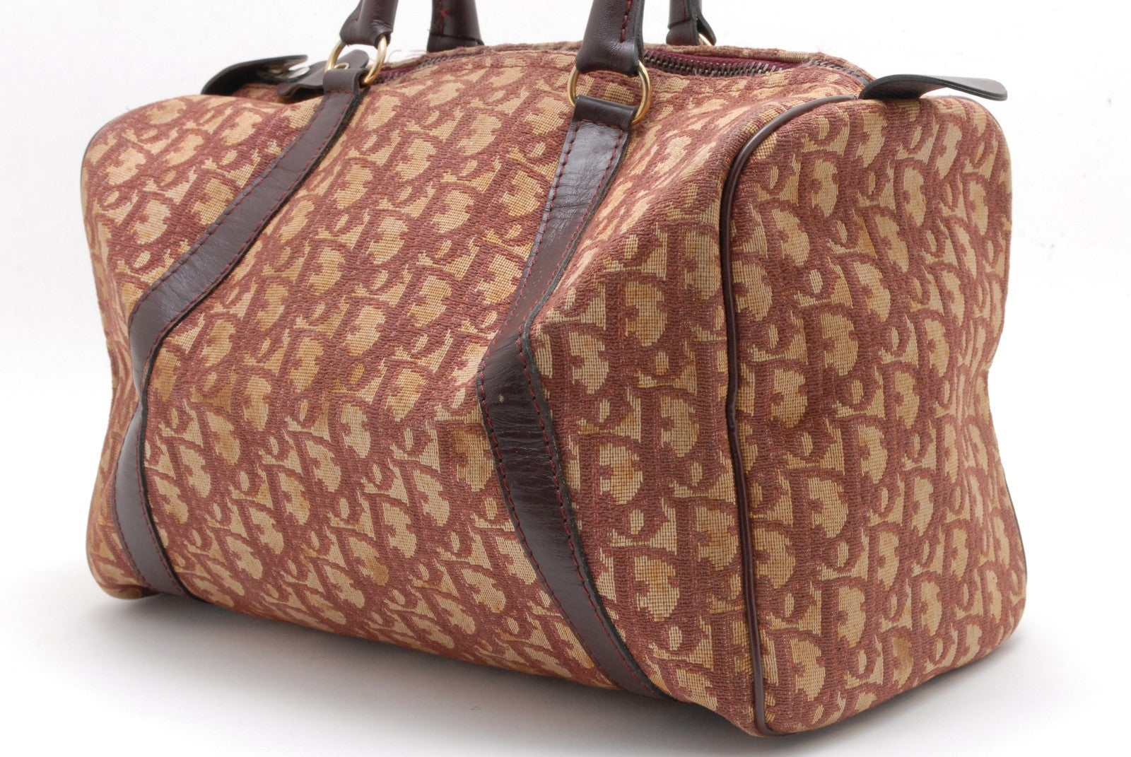 Christian Dior Trotter Boston Hand Bag - Burgundy Red, Canvas