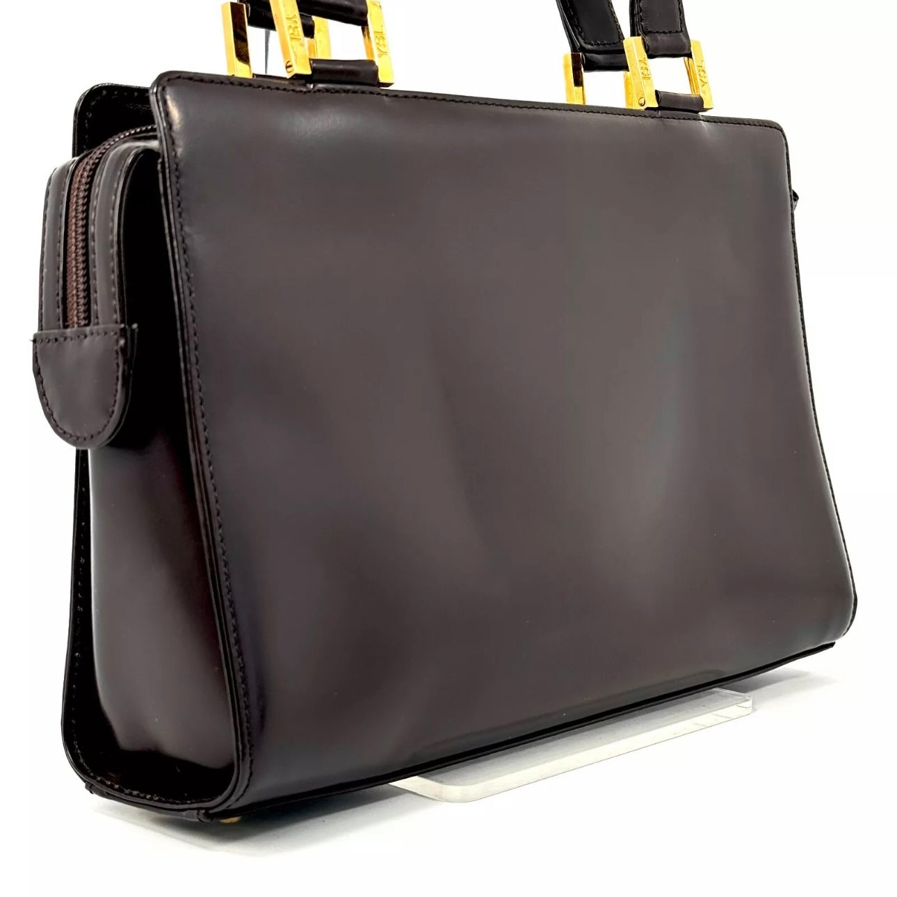 YSL Saint Laurent Shoulder& Hand Tote Bag- Leather Brown Vintage