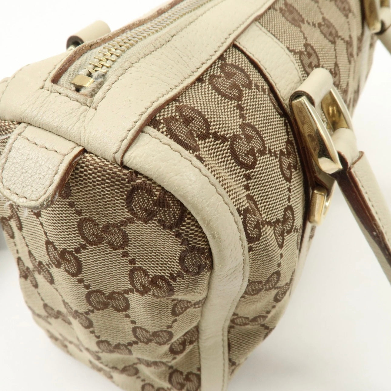 GUCCI Abbey GG Canvas Leather Boston Bag