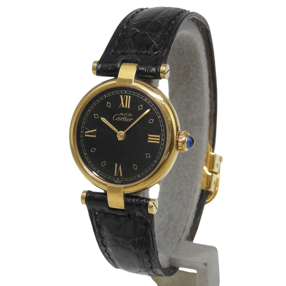 CARTIER Must Vendome SM Watch - Black, Plated Gold