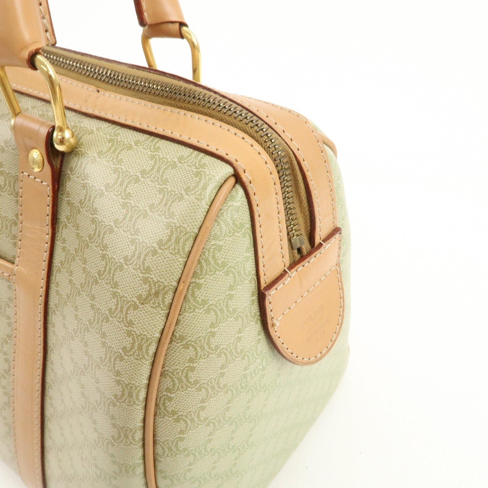 Celine Macadam Logo Boston Hand Bag - Beige, PVC