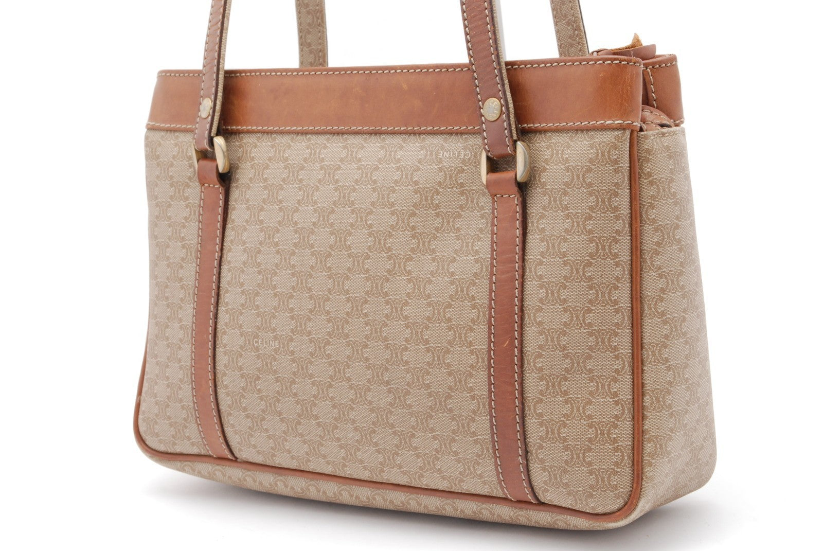 Celine Vintage Macadam Hand Tote Bag - Beige, PVC Leather