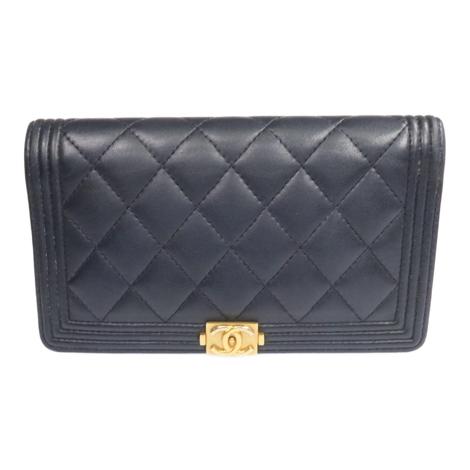 CHANEL CC GHW Boy Long Wallet - Black, Lambskin Leather