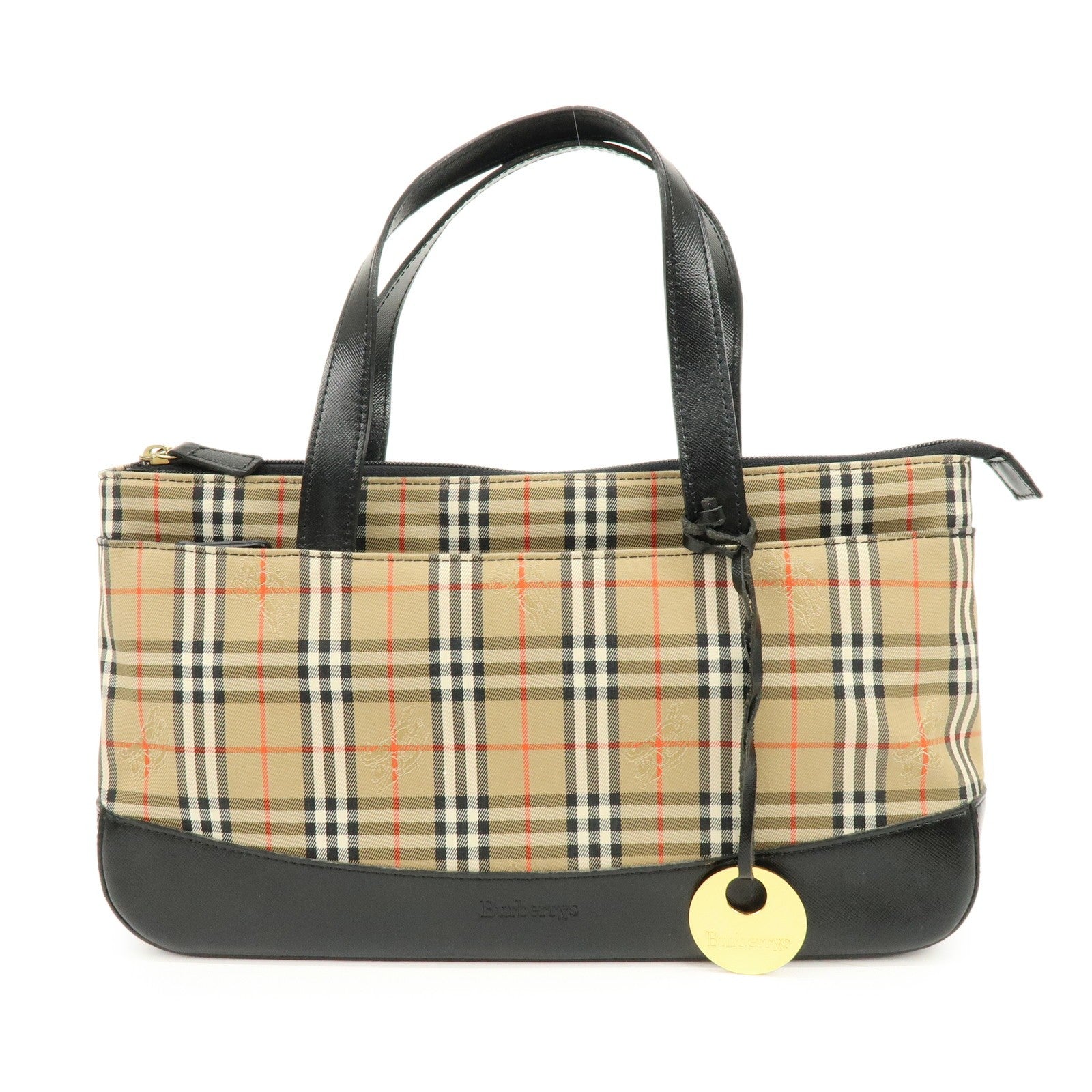 Burberry Nova Plaid Tote Bag - Brown, Black, Canvas, Leather