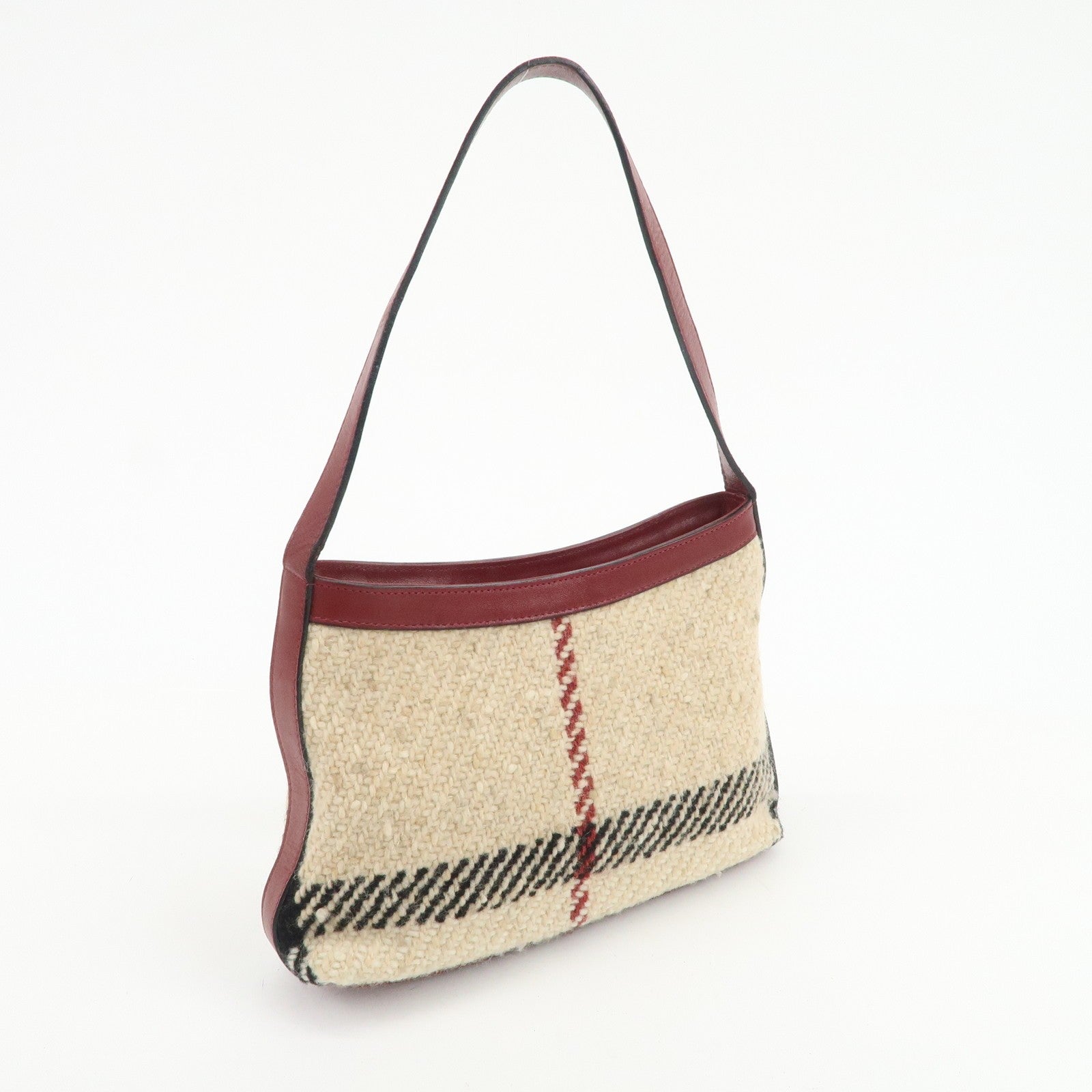 Burberry Hand Bag - Wine Red, Beige, Wool, Leather