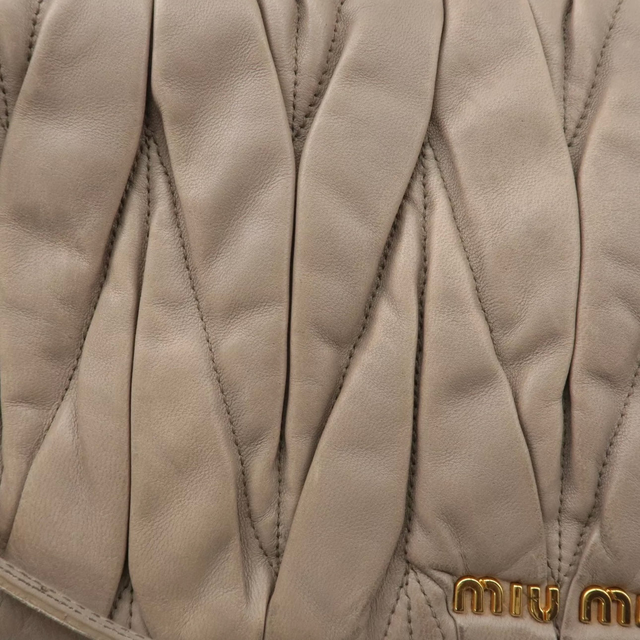 Matelasse Leather 2way Clutch Shoulder Bag Greige