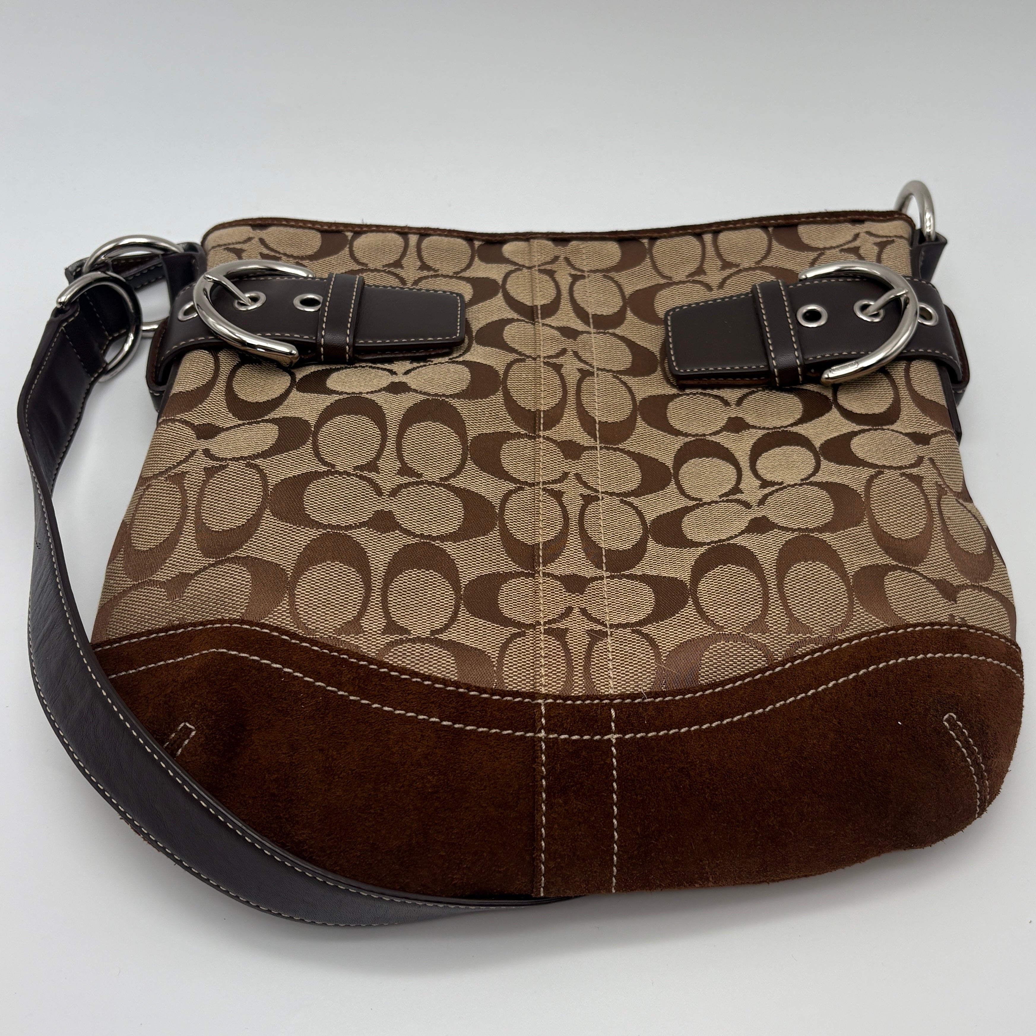 Coach shoulder bag beige brown signature 2-way bag canva