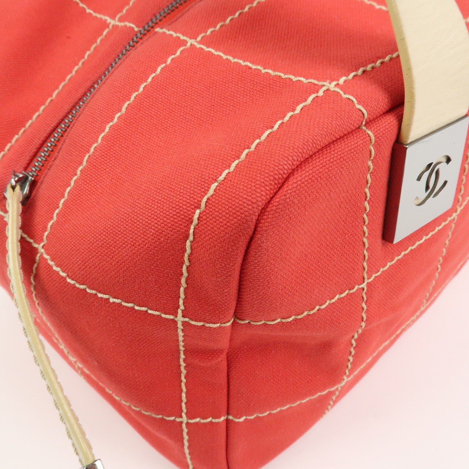 Chanel Chocolate Bar COCO Mark Hand Bag - Red, Canvas Leather