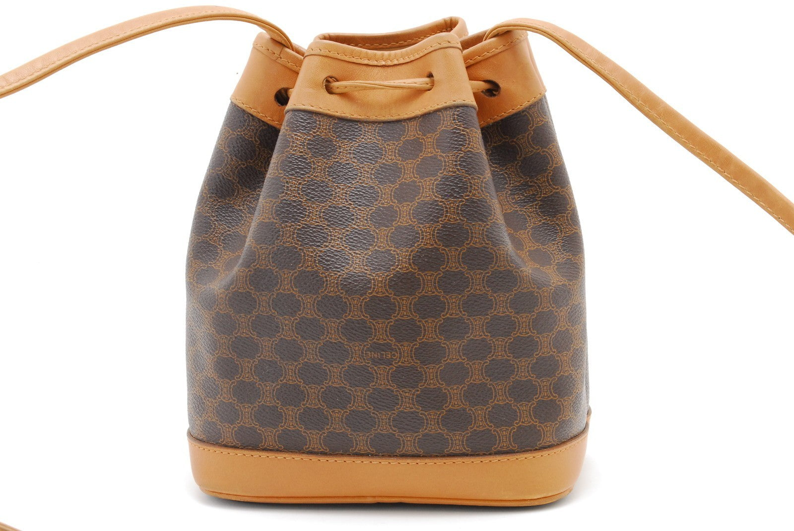 Celine Macadam Drawstring Bucket Bag - Brown, Leather