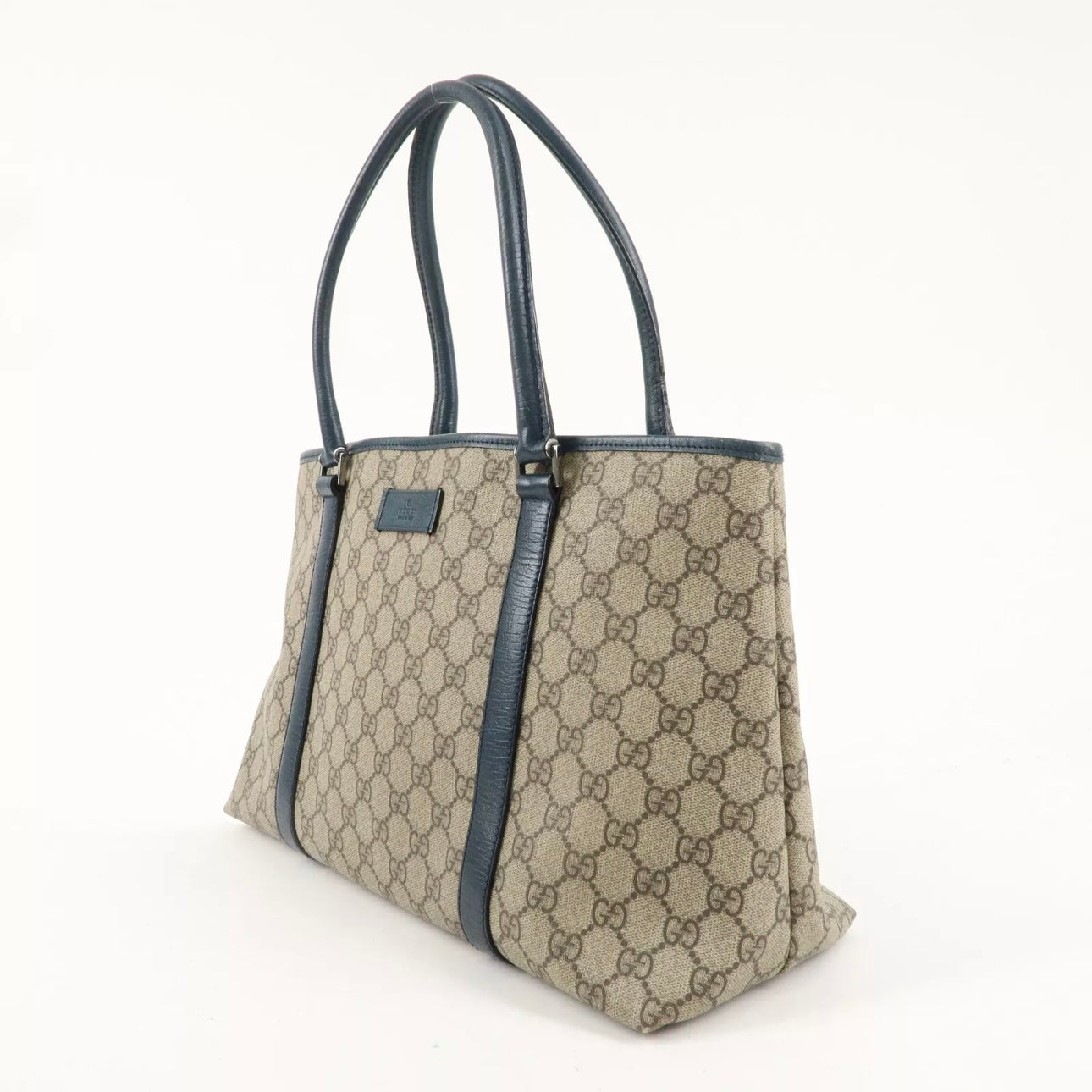 GG Supreme Leather Tote Bag Beige Navy