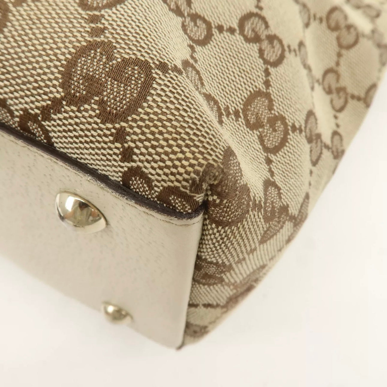 Gucci Abbey GG Canvas Leather Tote Bag Beige Ivory