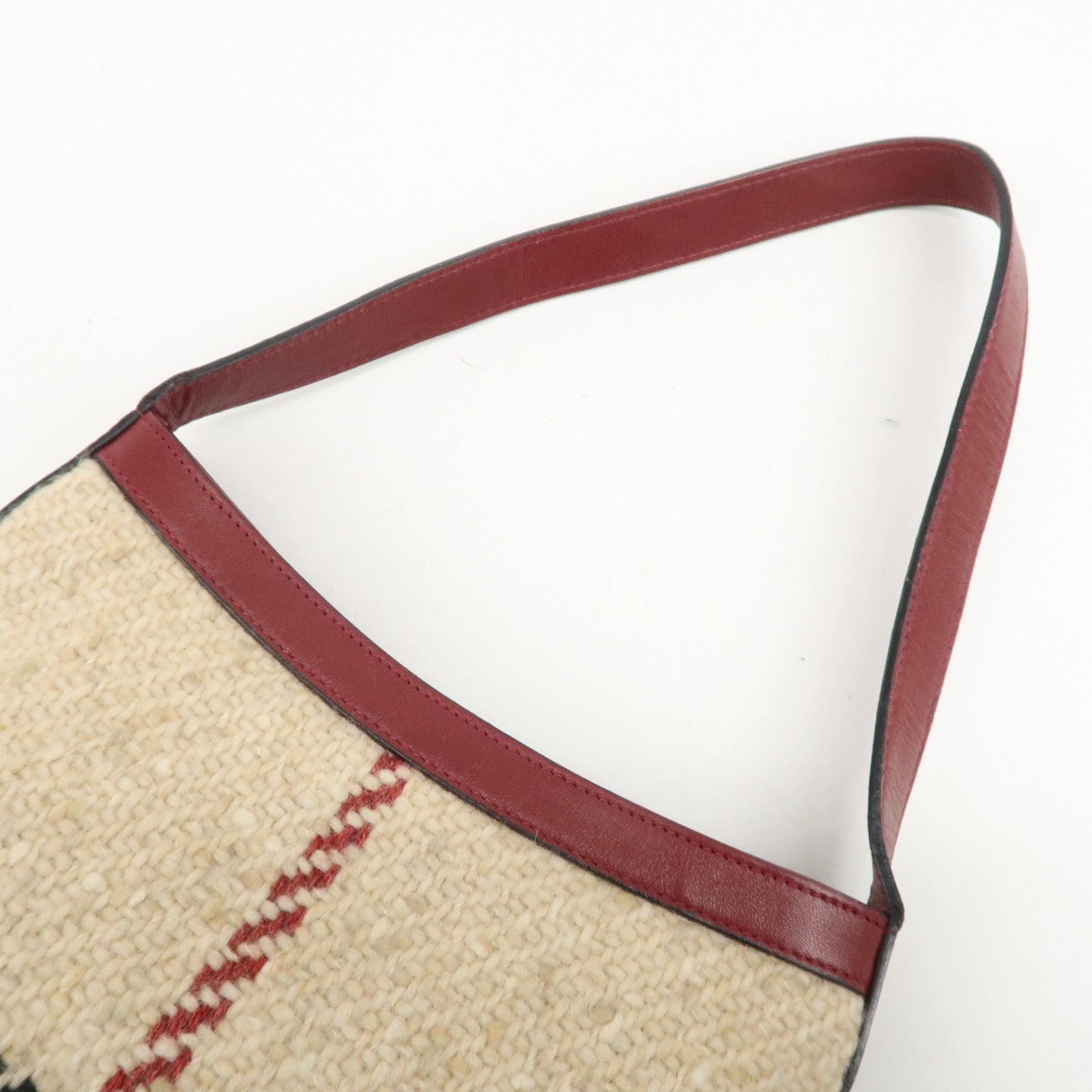 Burberry Hand Bag - Wine Red, Beige, Wool, Leather
