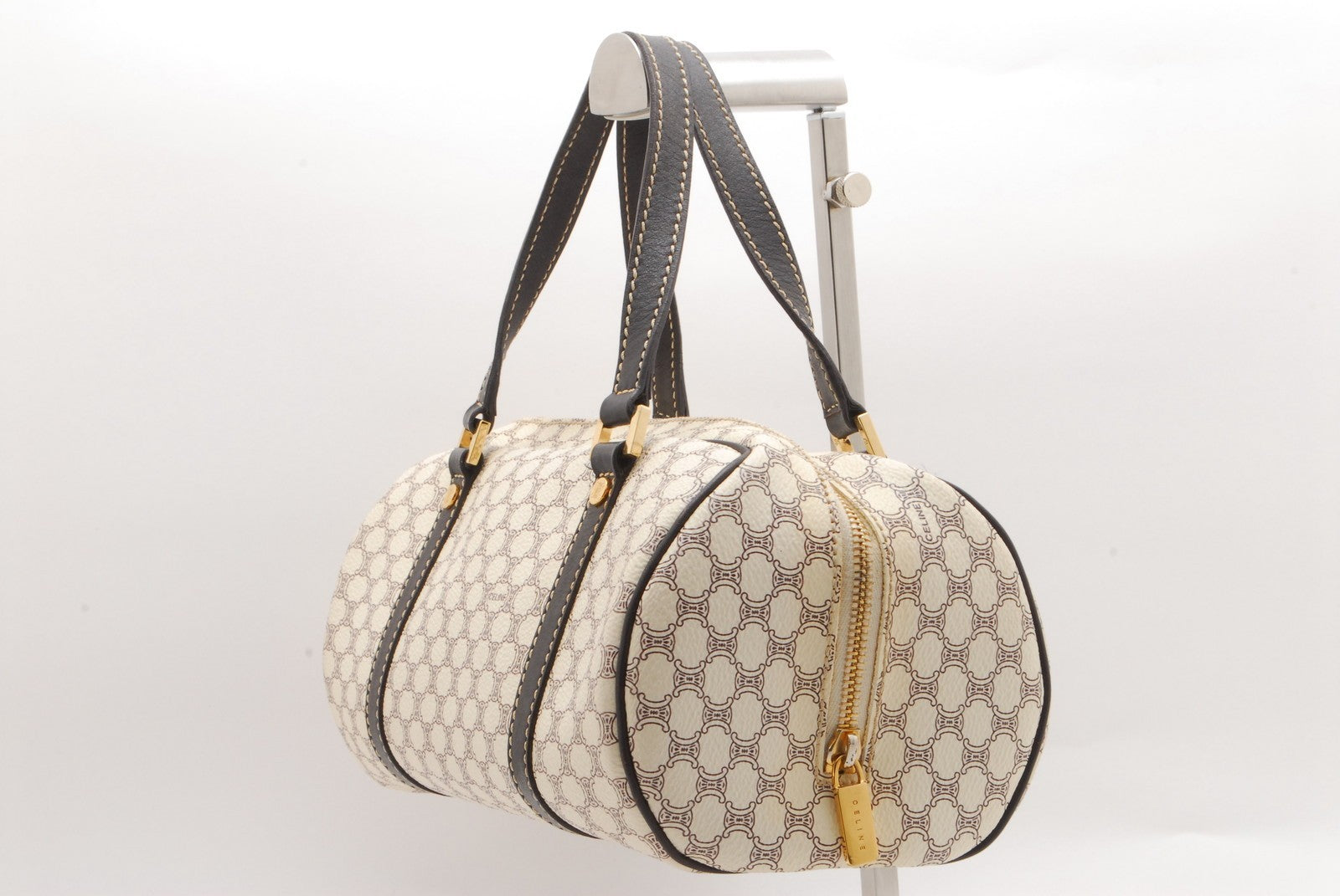 Celine Macadam Mini Boston Hand Bag - Ivory, PVC Leather