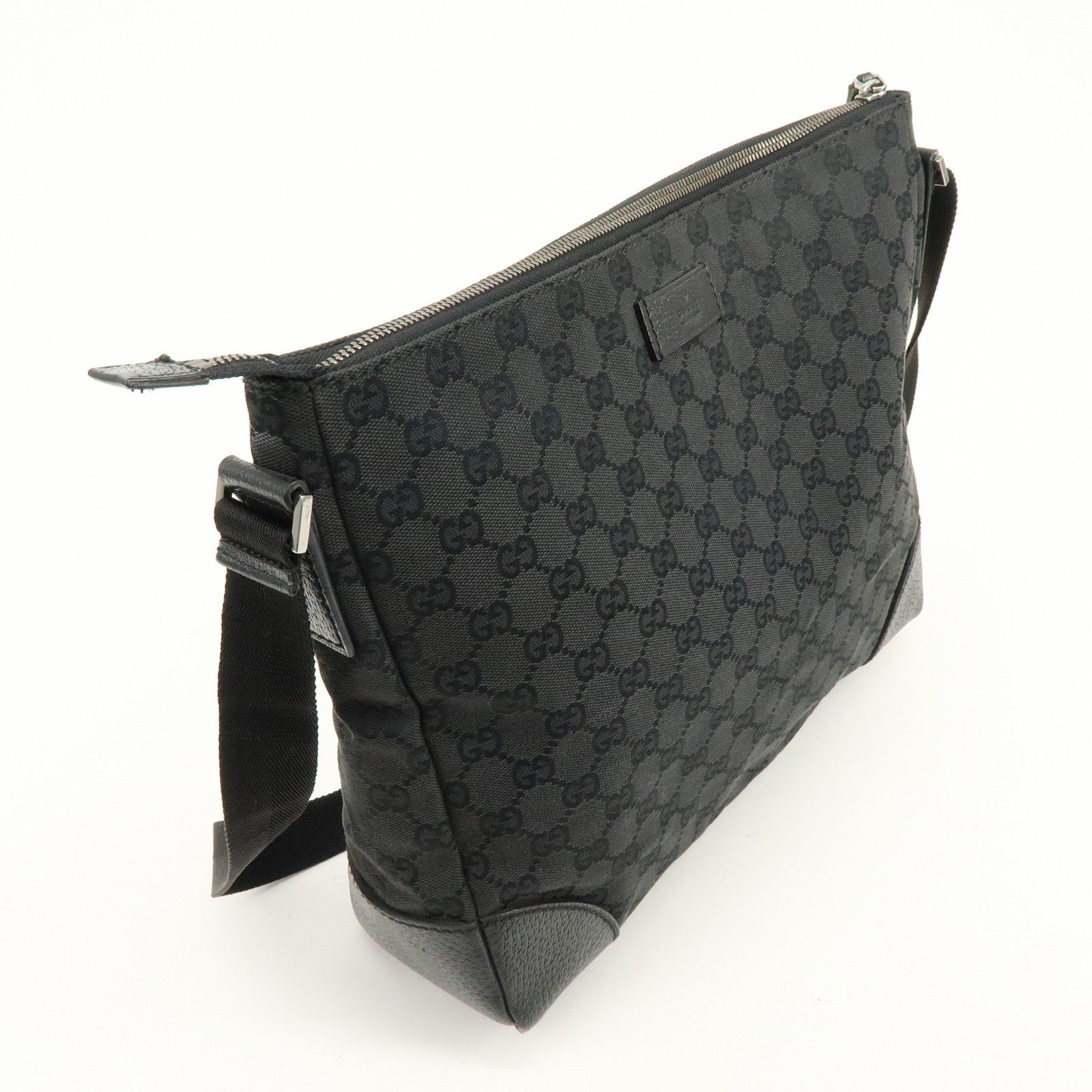 Gucci 110054 Shoulder Bag - Black, GG Canvas, Leather