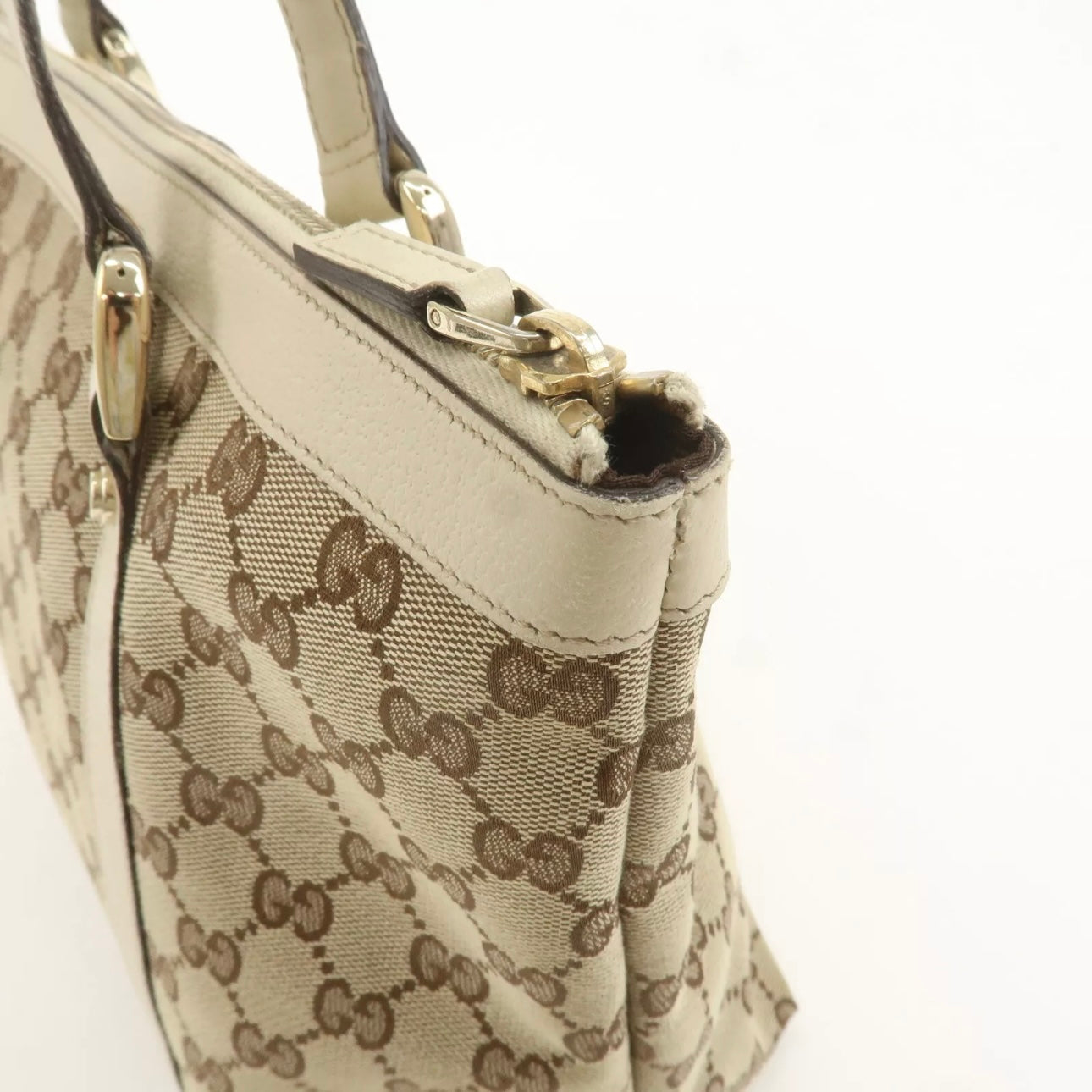 Gucci Abbey GG Canvas Leather Tote Bag Beige Ivory