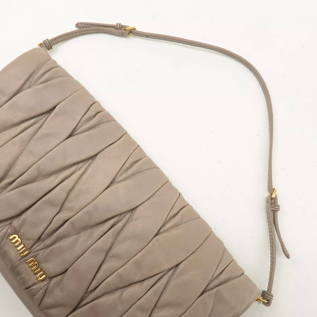 Matelasse Leather 2way Clutch Shoulder Bag Greige