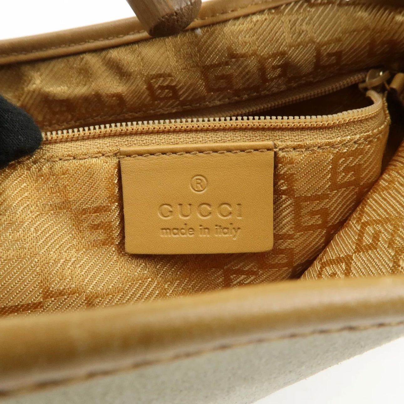 GUCCI Bamboo Suede Leather Shoulder Bag - Gray/Brown, Suede/Leather