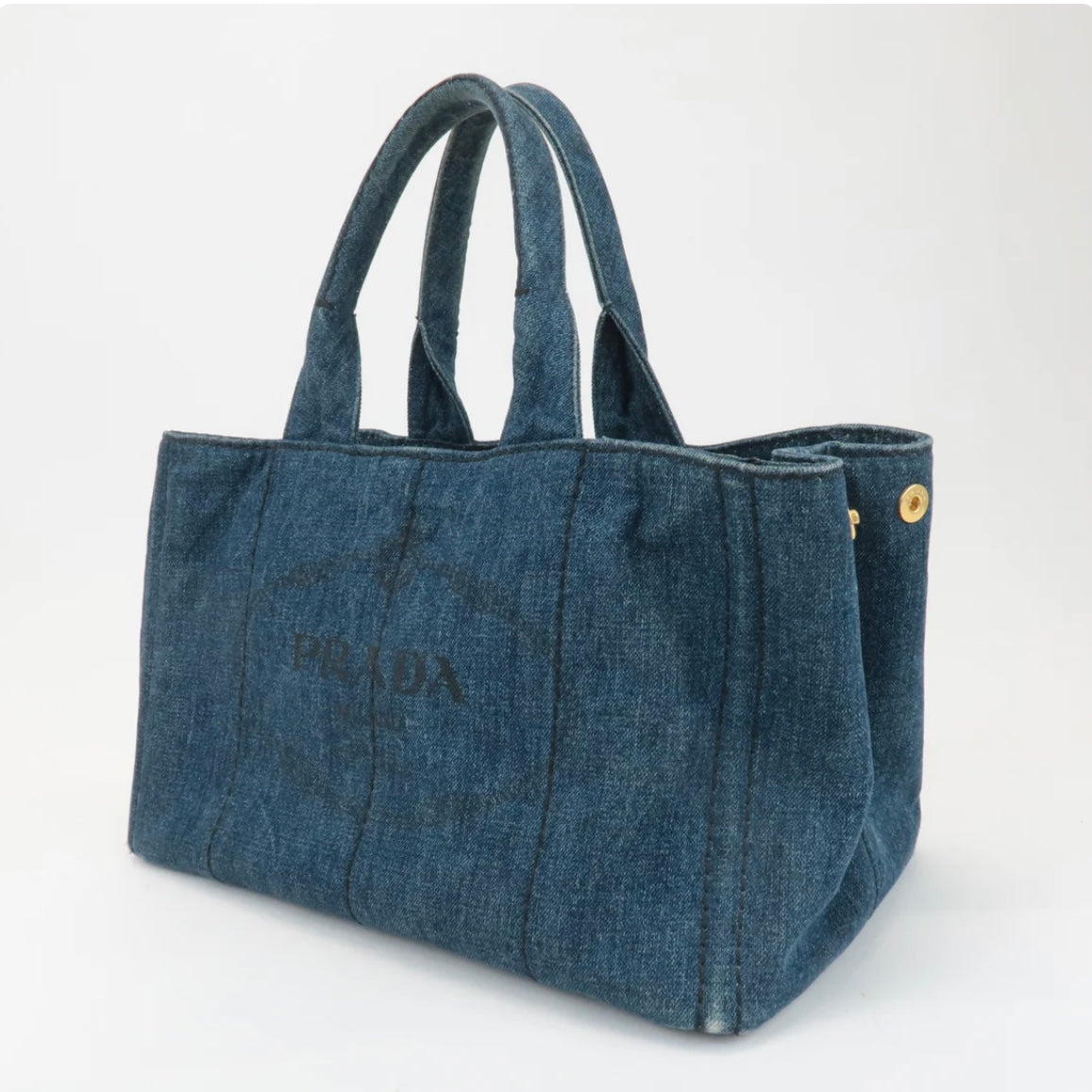 Prada Canapa Large Canvas Tote Bag Hand Bag Denim Blue