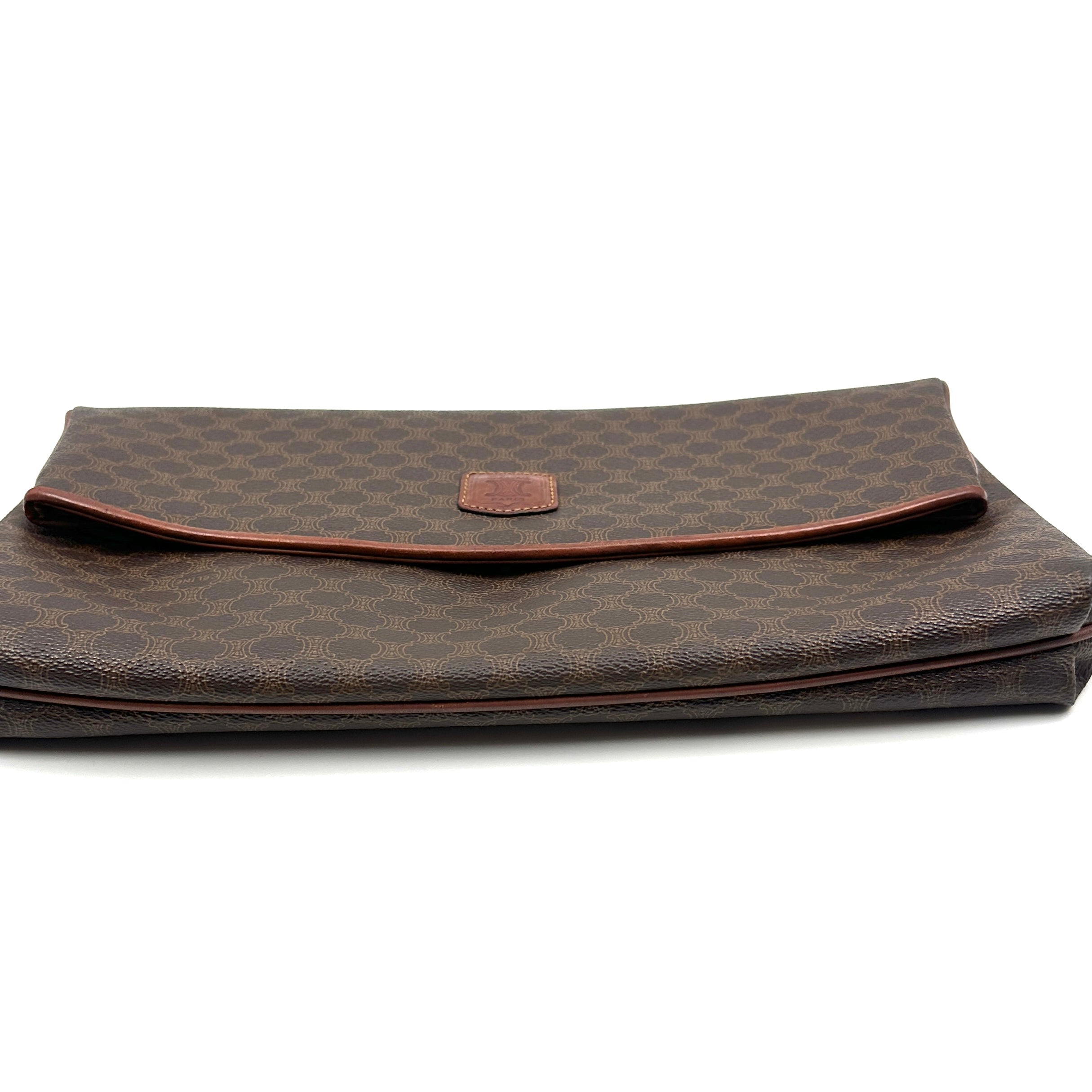Macadam Clutch Hand Bag PVC Leather Brown Bifold Purse