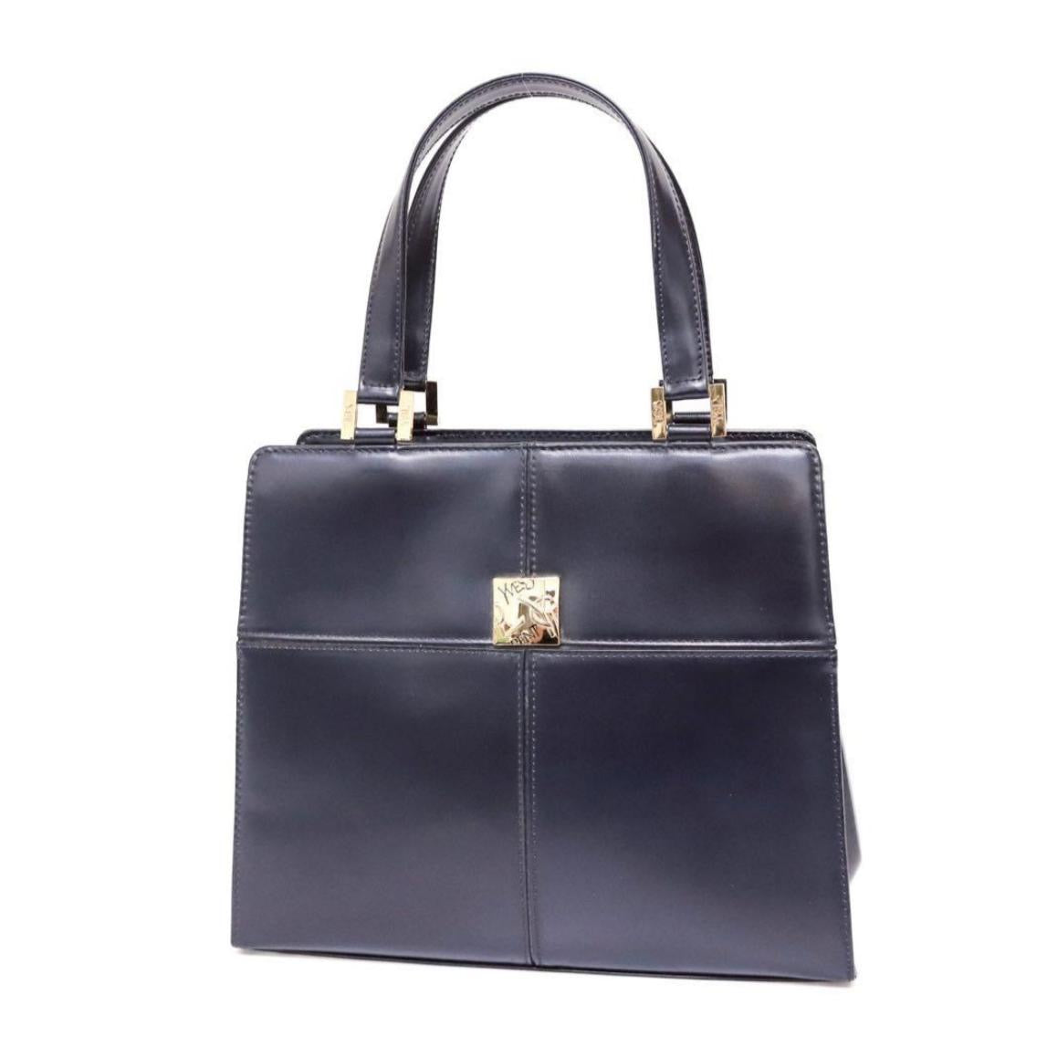 SAINT LAURENT YVES SHOULDER HAND TOTE BAG - NAVY, LEATHER