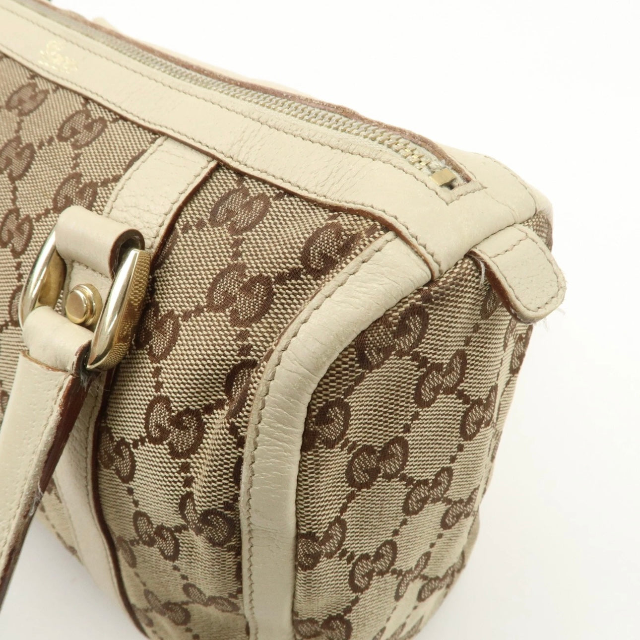 GUCCI Abbey GG Canvas Leather Boston Bag