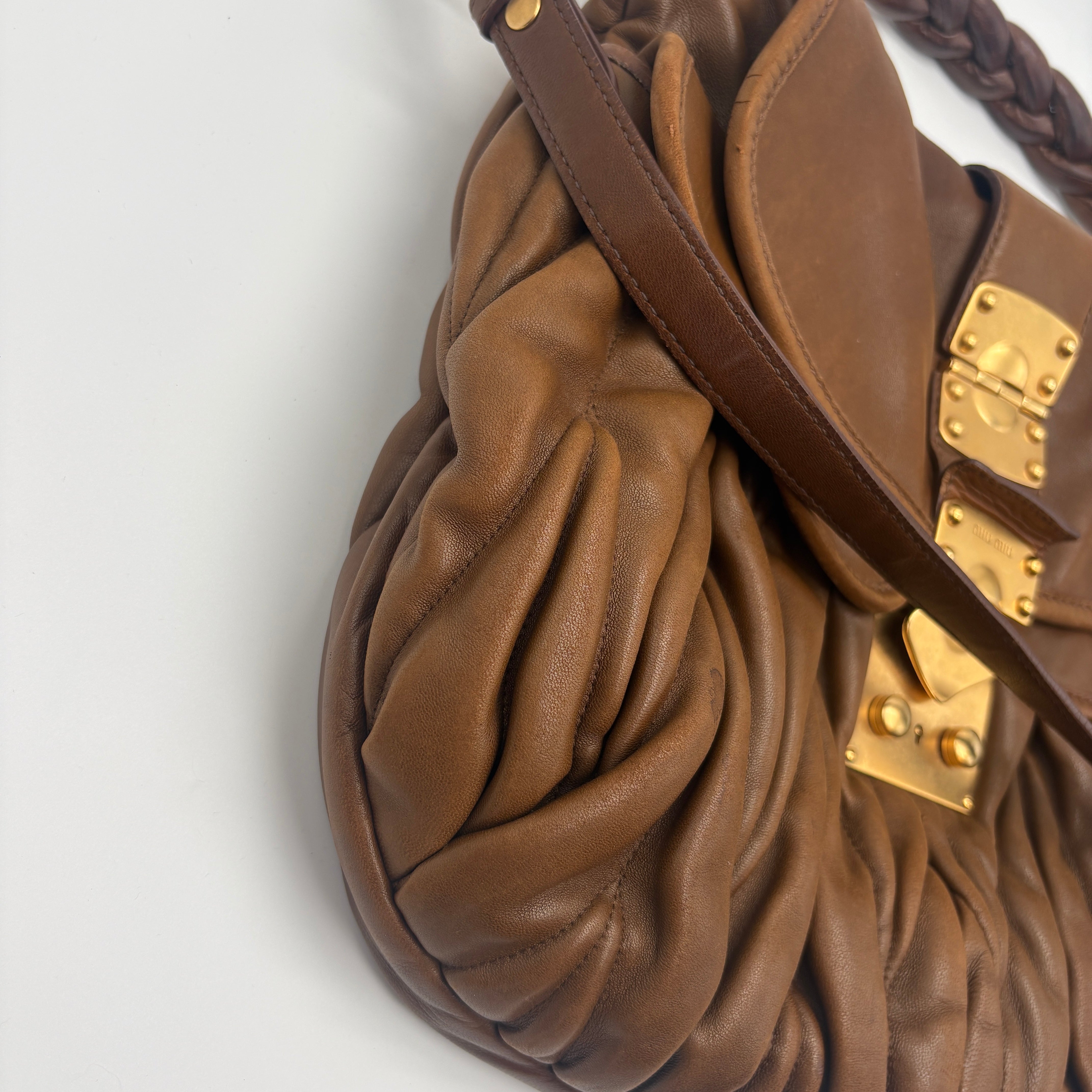 Miu Miu GHW 2 Way Shoulder Bag Leather Brown