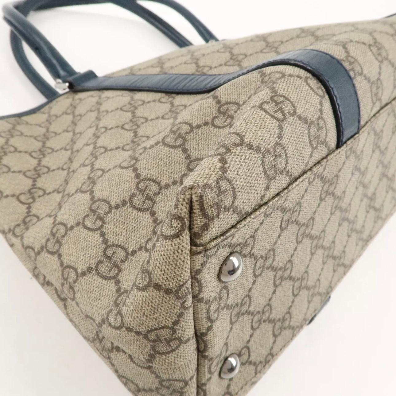 GG Supreme Leather Tote Bag Beige Navy