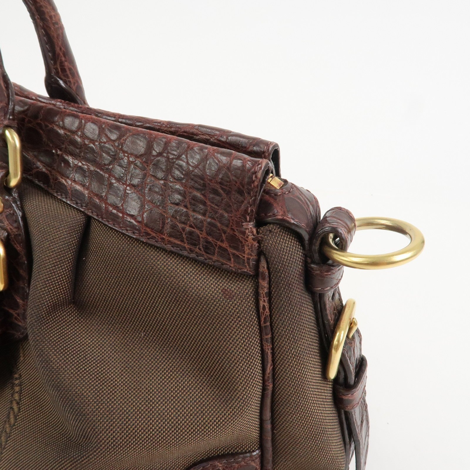 Prada 2Way Shoulder Bag - Brown, Canvas and Embossed Leather