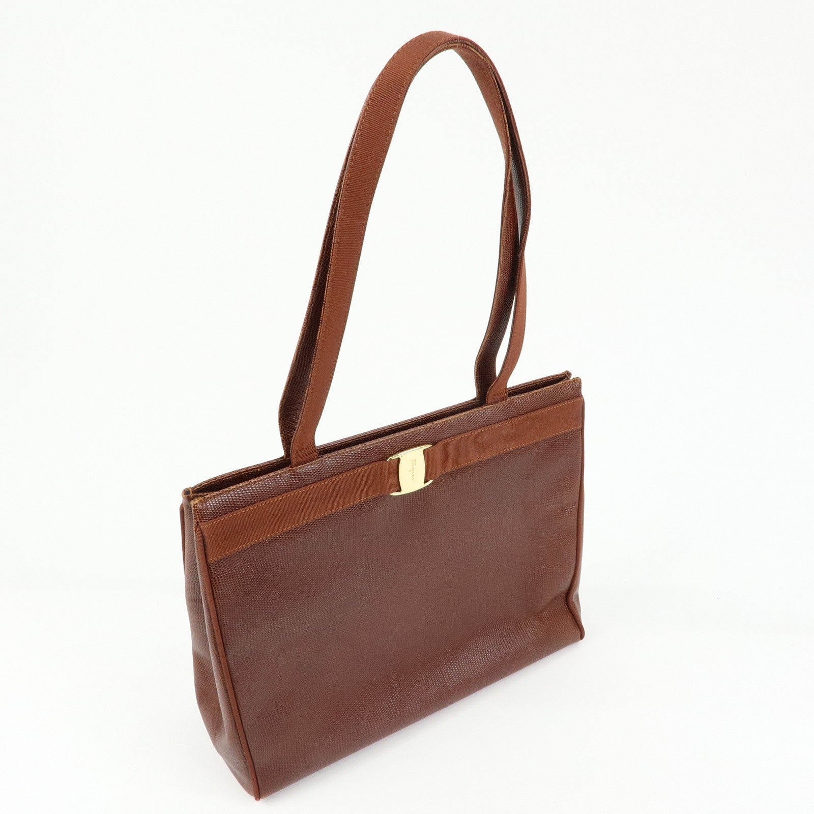 Ferragamo Vara Tote Bag - Brown, Embossed Leather