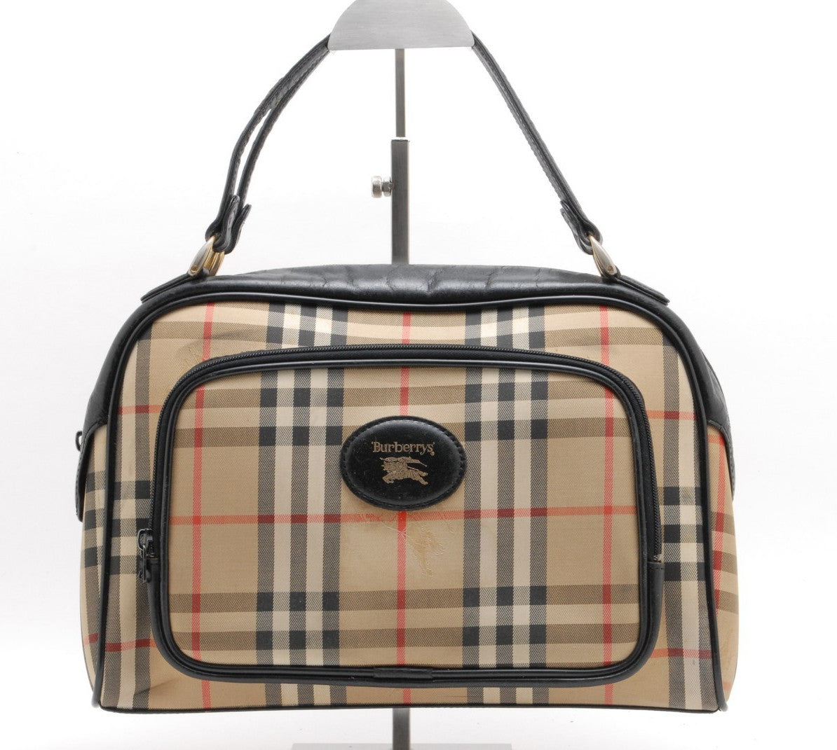 Burberry Nova Check Hand Mini Boston Bag - Black, Canvas