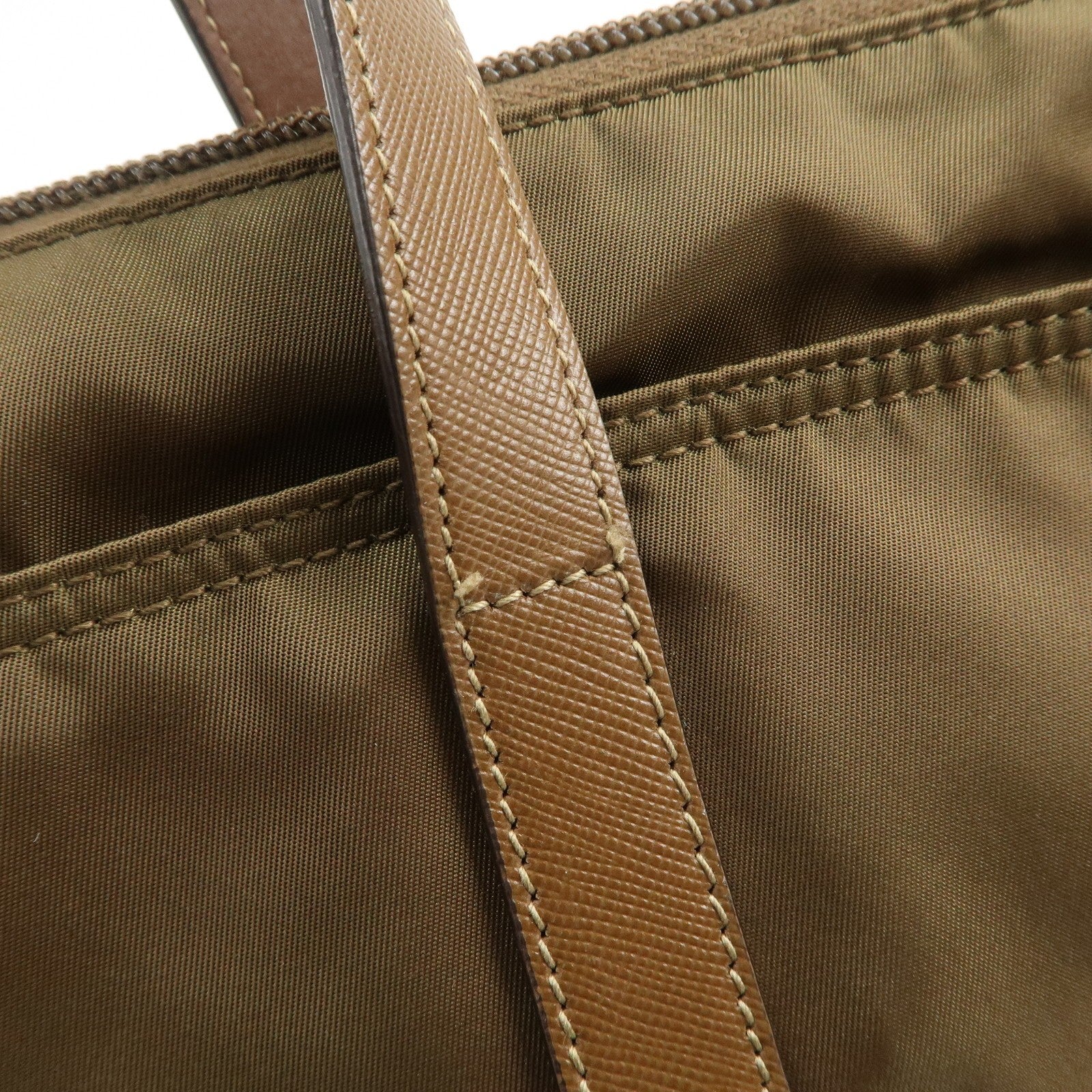 Prada Triangle Logo Tote Bag - Brown, Nylon and Saffiano Leather