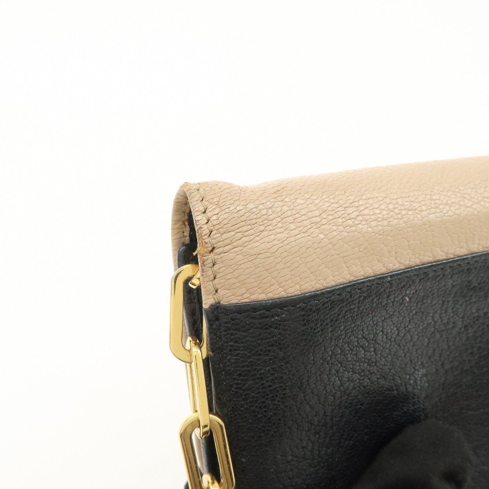 Miu Miu Madras Leather Chain Shoulder Wallet - Beige Black, Leather
