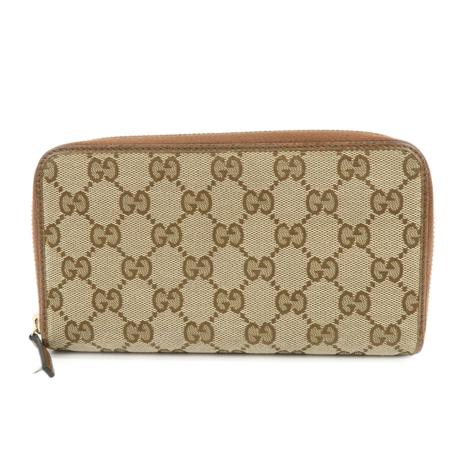 Gucci GG Canvas Leather Round Zippy Long Wallet - Beige, Brown, Canvas, Leather