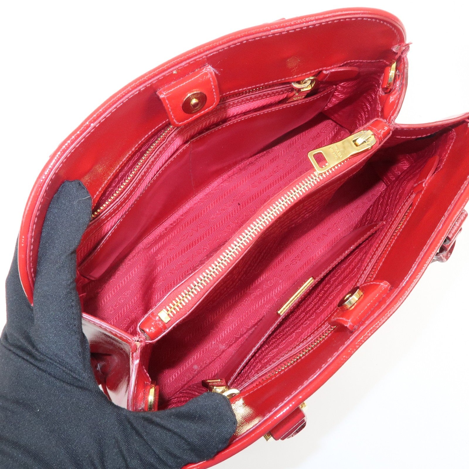 Prada BN2567 Hand Bag - Red, Patent Leather
